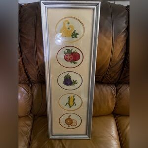 Framed Cross-Stitch Fruit Art with Silver Frame